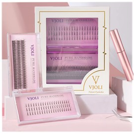 False Eyelashes Individual Set, Individual Cluster Eyelash Extensions for Eyelash Extension to DIY Individual Eyelash Starter Kit, Fish Tail + A Shape Individual False Eyelashes with Eyelash Glue 8 mm