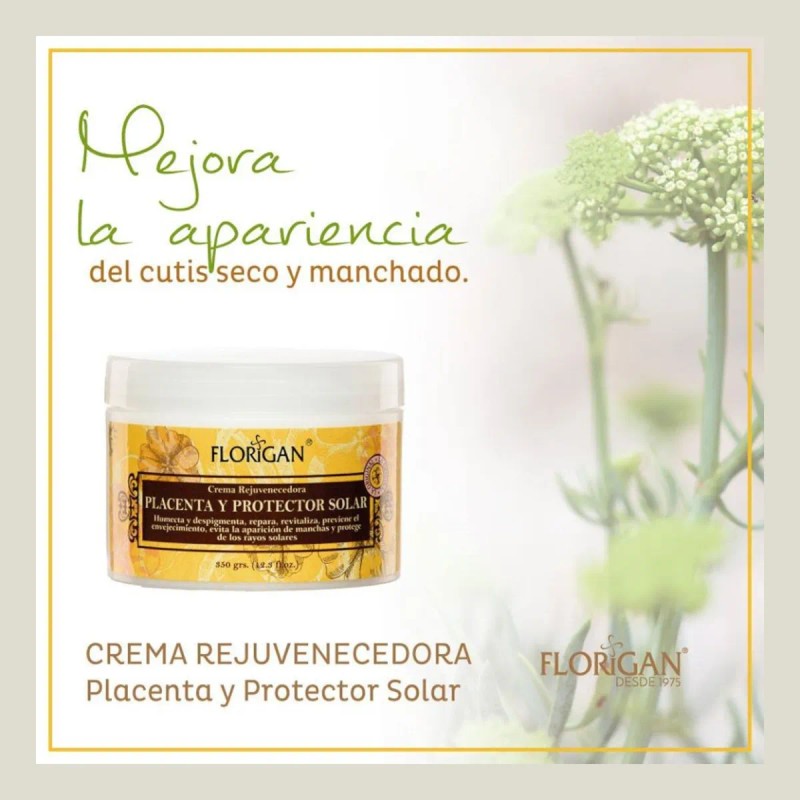 Crema Rejuvenecedora Placenta Y Protector Solar 350grs. Piel Seca Y