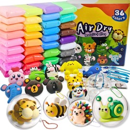 Air Dry Clay Set, 36 Colours Modelling Clay Air-Drying with 5 Clay Accessories, 6 Plastic Balls for Filling, 10 Zip Bags, Ball Chains and Tutorials, Children's Clay Set, Craft Gift for Children