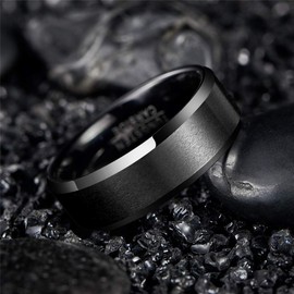 Vakki 8 mm Matt Black Men's Tungsten Ring Black Men's Tungsten Carbide Ring Wedding Engagement Ring Size 52 to 72 (16.6-22.9), Wood