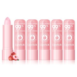 Ownest 5 unidades de bálsamo labial de melocotón miel, lápiz labial que cambia de color PH, acabado rosa natural, bálsamo labial teñido de hidratación profunda, hidratante labial diario para labios