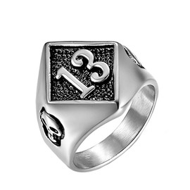 OAKKY Men's Hip Hop 13 Devil Skull Biker Ring Stainless Steel, Stainless Steel