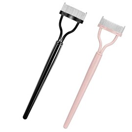 2PCS Manricle Peine de Pestañas - Separador de Destañas, Peine de Pestañas Dentado de Acero Inoxidable, Peine de Pestañas Portátil con Funda, Cepillo de Belleza para Pestañas (Negro + Rosa)