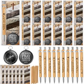 Spakon Christian Gifts for Mother's Day Bulk Bible Verse Compass Pen Engraved Inspirational Quote Compass with Religious Bookmarks Church Welcome Gifts for Women Christian Friend Men(30,Bamboo Pen)