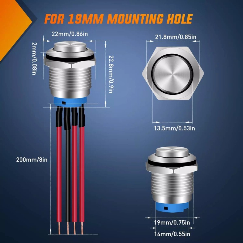 Nilight 8PCS 12V 20A Round Blue Toggle LED Rocker Switch