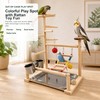 Bird Playground Natural Wood Parrot Stand with Ladder Swing Food