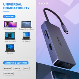 AYCLIF USB C Hub 6 in 1 USB C -zu HDMI VGA Dual Monitor USB C -Adapter mit USB A, SD/TF, Multiport USB C -Dock für MacBook Pro/Air, Dell/HP/Lenovo