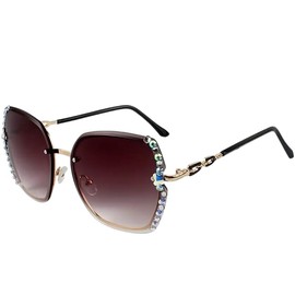 Shopami Women's Rimless Gradient Fashion Glasses | Metal Frame with Rhinestone Details | Trendy Lenses | Stylish Eyewear for Everyday & Casual Wear (Gradient Coffee)