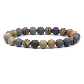 8mm Matte Yellow Picture Jasper Round Beads Rock Stone Crystal Stretch Bracelet 7 Inch Unisex