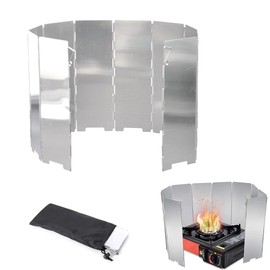 Camping Stove Windscreen, Foldable Aluminium Wind Protection, Foldable Wind Protection for Gas Cooker, 10 Plates Aluminium Windscreen for BBQ Picnic Camping Equipment