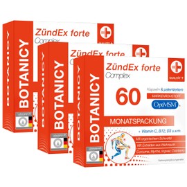 Botanicy BOTANICY Zndex Forte Complex 3er Pack - OptiMSM Hochdosiert, Extrakt aus Boswellia Serrata Weihrauch, Curcuma, Myrrhe, Ingwer & Cranberry - Plus Vitamine & Spurenelemente - 180 MSM Kapseln