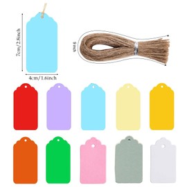 ​​​100Pcs Gift Tags, Gift Tags with String, Tags with String, Price Tags Small Paper Tags Decorative Hanging Labels 10 Assorted Colours for DIY Gift Box Wedding Name Tags
