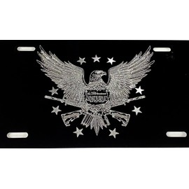 Engraved 2nd Amendment Eagle Car Tag Diamond Etched Black Metal License Plate