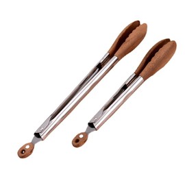 H&Zebrabro 2 Pcs Food Tongs with Wood Tip, Salad Tong for Cooking, Serving, Grill, Kitchen Tongs Stainless Steel Handle, Kitchen Tools Set