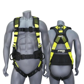 AFP Lime Green Demon Fall Protection Ergonomic Comfort Safety Harness, Soft Pressure-Relieving Perforated Breathable Padded Foam Shoulder, Legs & Back, 3 D-Rings, Tongue Buckle, Mating Buckle (OSHA/ANSI PPE)
