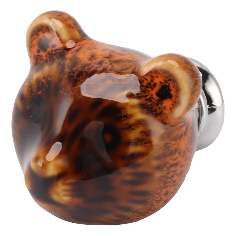 6PCS Bear Door Knob Orange Zinc Alloy Ceramic Decorative Bear