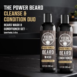 Viking Revolution Viking Revolution Beard Wash and Beard Conditioner for Men with Argan Oil and Jojoba Oil - Beard Softener and Strengthener Beard Care Beard Shampoo and Conditioner with Beard Oil (10oz,Spiced Vanilla)