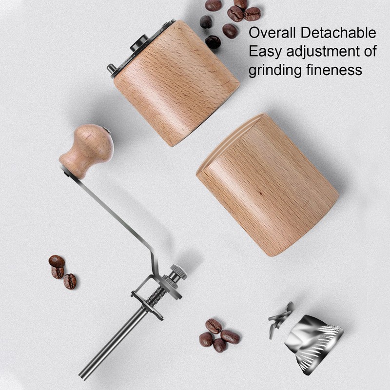 Manual Coffee Grinder Adjustable Detachable Beech Wood Stainless Steel Core