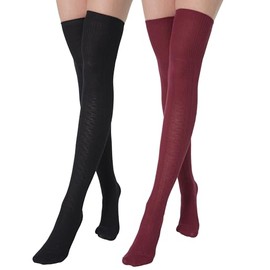 BABAHU Extra Long Cotton Thigh High Socks Over the Knee High Boot Stockings Cotton Leg Warmers (UK, Alpha, One Size, Regular, Regular, Black & Burgundy)