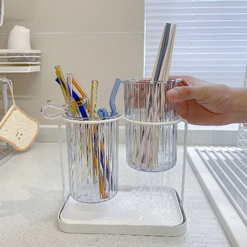 Utensil Holder Organizer for Countertop Chopstick Drainage Box 2 Divided