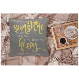 WONDERTIFY You Are My Sunshine Cushion Cover You Make Me Happy Word Art Decorative Throw Pillow Covers For Couch, Bed Sofa Pillows Case Yellow White Gray 45X45 Cm
