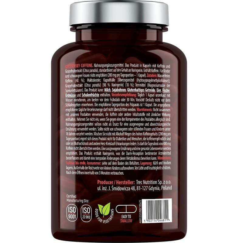 Essensey Caffeine 200mg Capsules - High Dose of Caffeine -
