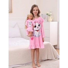 Bow Dream Toddler Girls Casual Dress Pink Cat Cute and Matching American Girl Doll Clothes for Girls Pink Cat Size 130