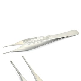 MuskalMed Ultra Fine Points Adson Dressing Forceps 1.0 mm Serrated Jaws Straight Tips 12 cm / 4.75 inch Medical Surgical Veterinary Plier Tweezer Instruments (4-2-4)