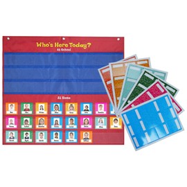 Attendance Pocket Chart - 72 Cards Classroom Attendance Chart,Who is Here, Helping Hands Pocket Chart Kindergarten Daycare Teacher