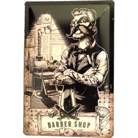 Tin Sign 20 x 30 cm Barber Shop Advertising Barber Door Sign for Hairdresser Saloon in Comic Retro Nostalgia Design