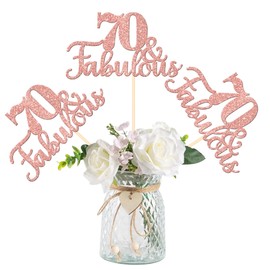 ZHUOWEISM 12 PCS 70 and Fabulous Centerpiece Sticks Double Sided Happy 70th Birthday Table Flower Centerpieces Sticks Cheers to 70 Floral Decorations for 70th Birthday Party Supplies Rose Gold