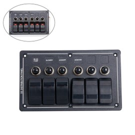 Amarine-made 6 Gang Aluminium LED Rocker & Circuit Breaker Waterproof Marine Boat Rv Switch Panel - AMLB6Z