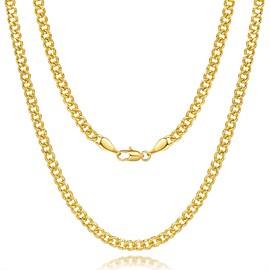 WONRUN 14K Gold Necklace for Women Golden Cuban Link Chain for Mens Necklace Chunky Necklaces for Women Gold Special Engraving and 3.7MM Width Golden Charm Necklaces for Men 16,18,20,22,24 Inches