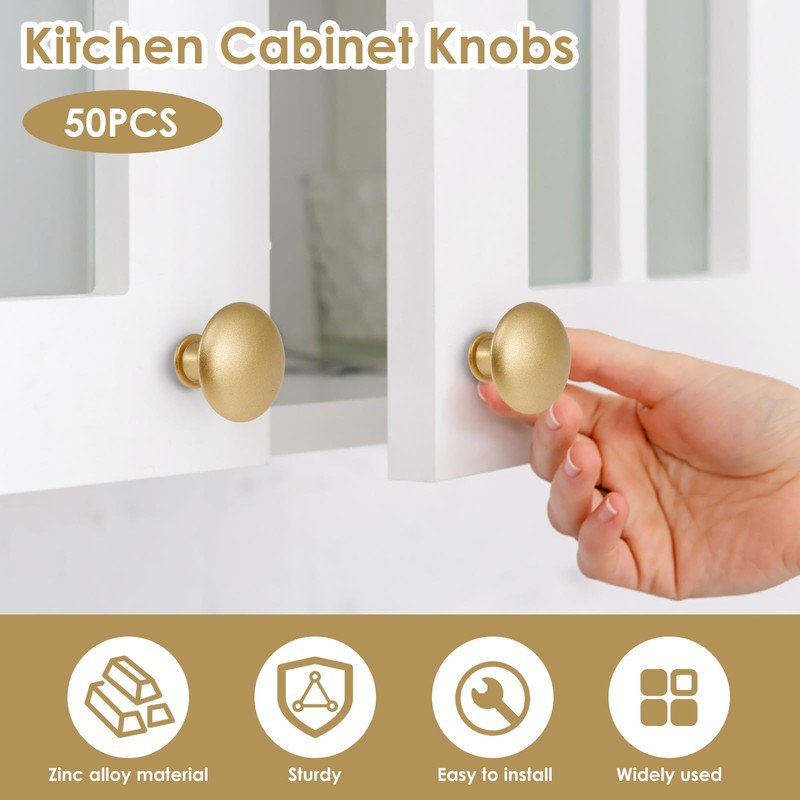 50 Pack Gold Round Cabinet Knobs Drawer Knob Bulk Set/