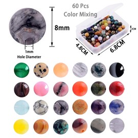 VACUBXBY 8 mm Beads for Threading Crystals Beads Set for DIY Bracelet Necklace Jewellery Making, 60 Pieces Natural Stone Round Gemstone Beads with Hole