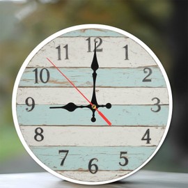 Rustic Farmhouse Style Wall Clock Wooden Round Home Decor 10-Inch Wooden Wall Clock, Silent Movement, Battery Operated (AA Batteries Not Included), Artistic Home Decor, Perfect for Home Accents