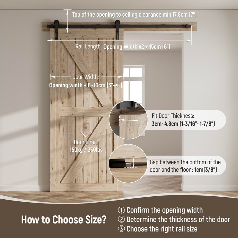 CCJH 12.6FT Single Sliding Barn Door Hardware Kit Black Carbon