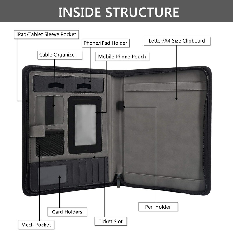 GraduationMall A4 Writing Case with Clipboard - Black Portfolio Padfolio
