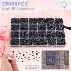 25000Pcs Resin Rhinestones with B7000 Jewelry Glue for Crafting, Black 2-6mm Non Hotfix Flatback Gems, Bedazzling Crystal for DIY Crafts Clothing Tumblers Mugs Shoes Fabric Decor Nail Art