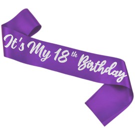 Purple It's My 18th Birthday Sash Funny 18th Birthday Sash 18th Birthday Gifts for Girls with Glitter Letter Silver