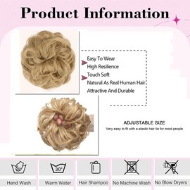 Hair Extensions, Hairpiece, Scrunchie, Updo Hairstyles, Messy Bun Hairpieces, Curly with Hair, Scrunchies Extensions (#24 Pale Golden Blonde)