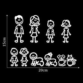 Adunsiaoto Car Sticker Family Car Sticker Children Waterproof Unique Family Car Sticker Happy Family Car Sticker Cartoon with Animals Family Car Sticker (White)