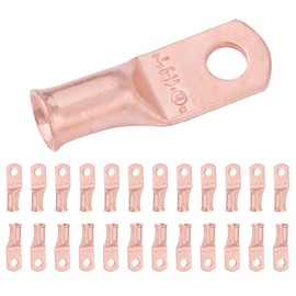SELTERM 25pcs 6 AWG #10 Stud Battery Lugs, Ring Terminals, Heavy Duty Copper Wire Lugs, Battery Cable Ends, 6 Gauge Ring Terminal Connectors, UL Bare Copper Eyelets Electrical Battery Cable Lugs