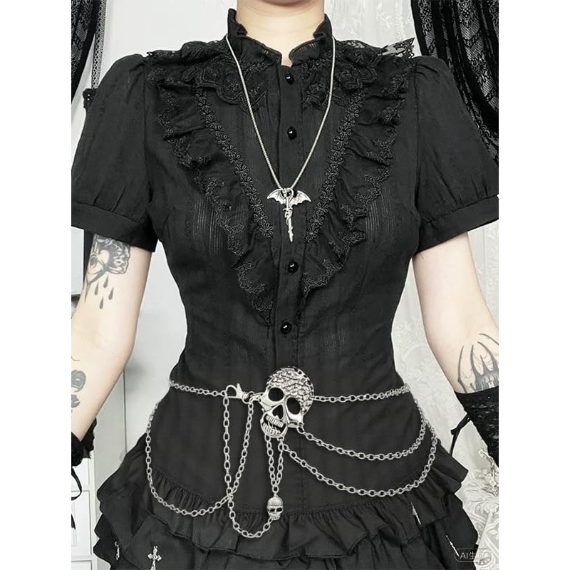 Skull Layered Waist Chain Belt - Punk Gothic Crossover Body