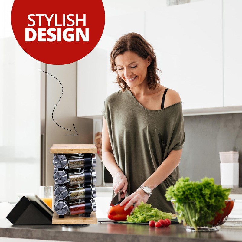 Orii 16-Jar Rotating Spice Rack with Spices Included – Pre-Filled