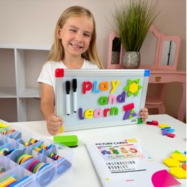 291Pcs ABC Magnets Board Magnetic Letters Numbers and Shapes Maker for Kids and Toddlers with Storage Double-Side Drawing Whiteboard Uppercase Lowercase Foam Alphabets Games Set