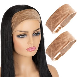 Ecojunmi 2Pcs Adjustable Wig Headband, Velvet Elastic Band Wigs Grip Bands for Keeping Wigs in Place, Wig Grip Headband (light brown)