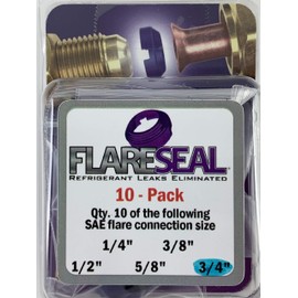 FlareSeal 3/4" - 10 Pack - FS12-10PK Leak Free SAE Flare Connections - Refrigeration, HVAC, Ductless, Schrader Valve or Mini Split Applications (3/4", 10 Pack)