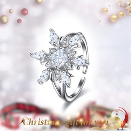 EVER FAITH 925 Sterling Silver Snowflake Ring Clear Cubic Zirconia Winter Accessory Sparkle Adjustable Cuff Statement Rings for Women