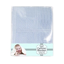 Adore Home 100% Cotton Cellular Soft Baby Blanket for Cot Pram Moses Basket, Blue, 60x90cm